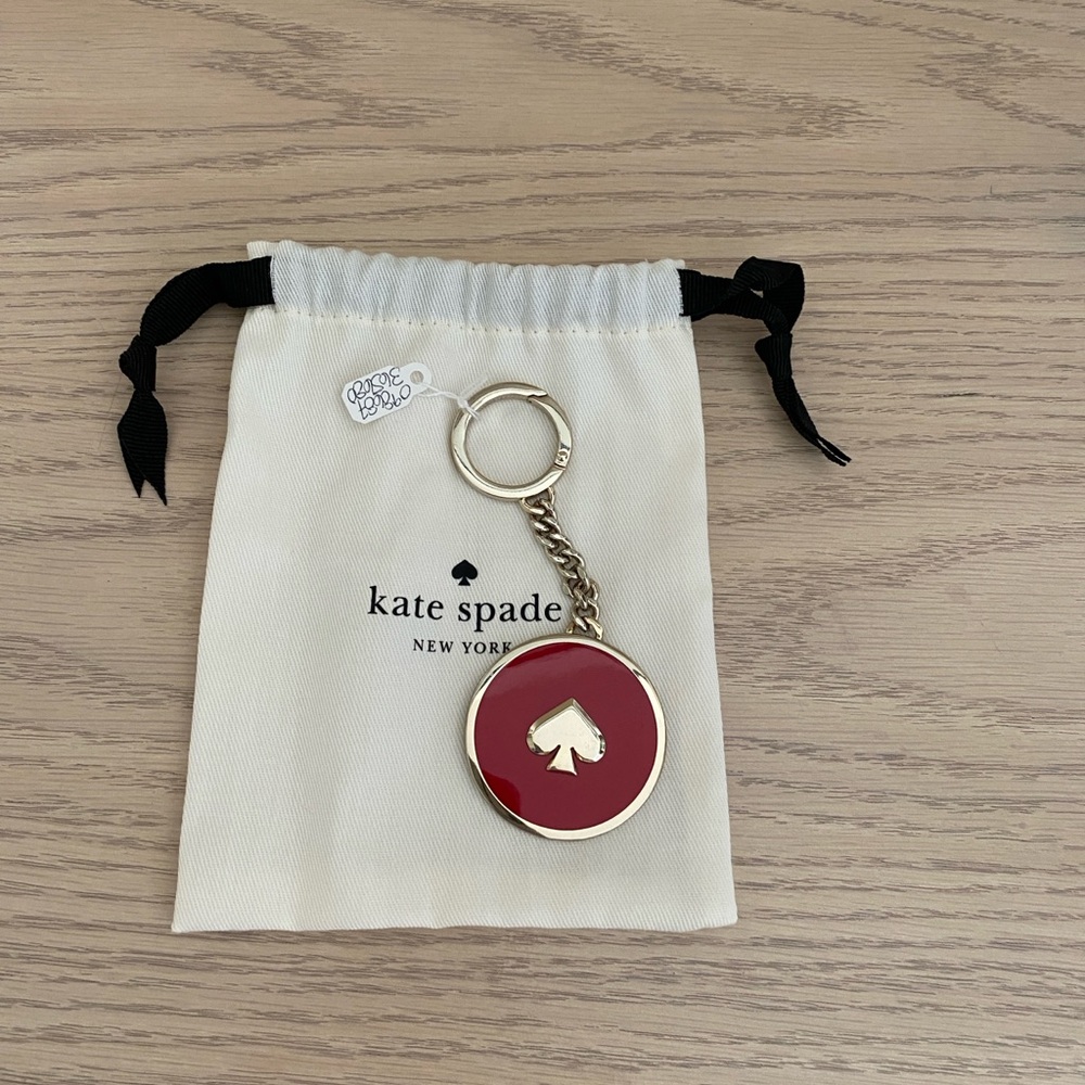 Kate Spade Red and Gold Spade Keychain Purse Charm with dust bag included